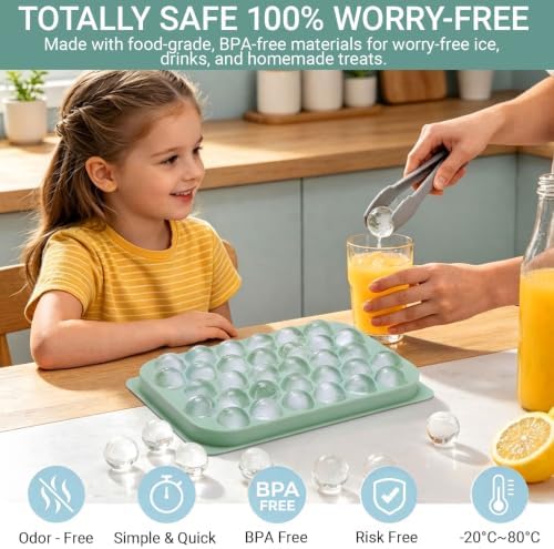 Mini Ice Cube Trays with Lid & Bin, 64 Round Ice Balls, 0.8 Inch