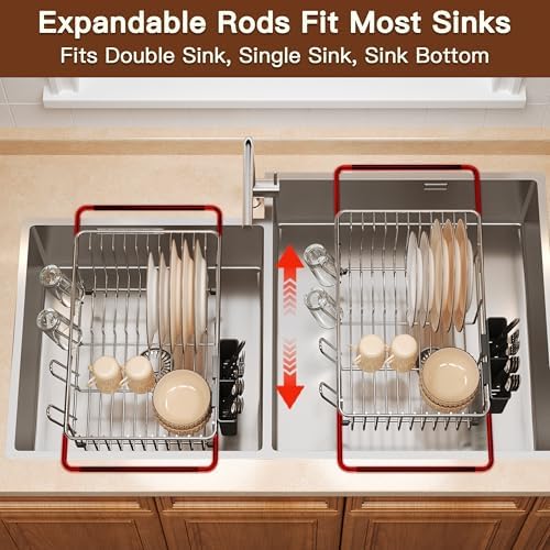 Over-the-Sink Expandable Dish Drainer Rack, Stainless Steel