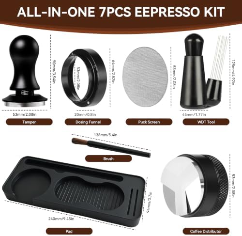 7 PCS Espresso Accessories Set with 53.3mm Spring Loaded Tamper