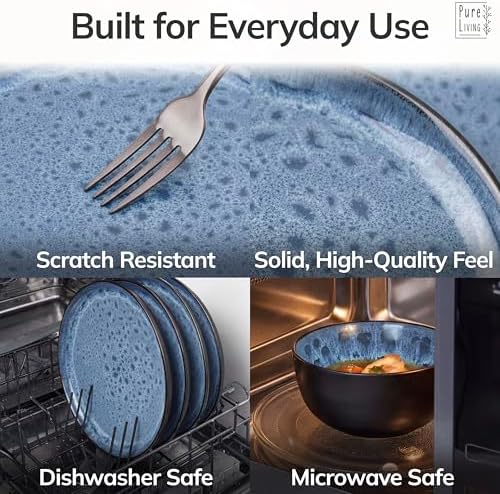 24 Piece Stoneware Dinnerware Set for 8, Handcrafted Plates and Bowls Set