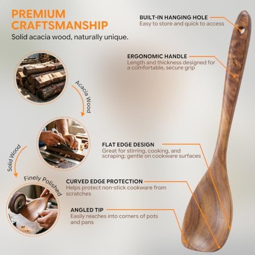 Wooden Spoons for Cooking, Acacia Wood Kitchen Utensils Set 4-Piece