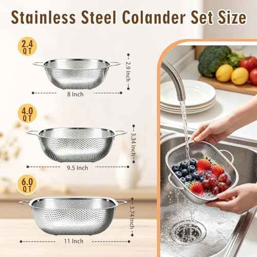 P&P CHEF Stainless Steel Colander Set, Strainers and Colanders for Kitchen