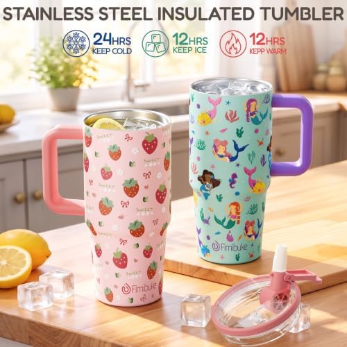Fimibuke 20oz Toddler Tumbler with Handle & Straw, 2 Pack Insulated