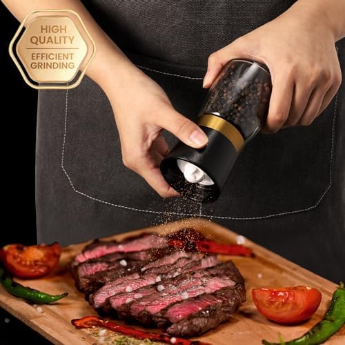 Gold Salt and Pepper Grinder Set, Stainless Steel, Ceramic Burrs