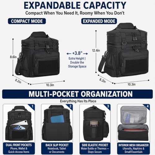GLENKEY Tactical Lunch Box Men Expandable Insulated Leakproof Cooler