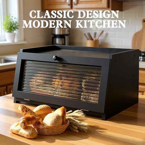 LOHASOK Bread Box for Kitchen Countertop,Black