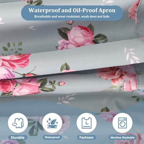 2 Pack Floral Apron, Adjustable Waterproof Aprons with 2 Pockets Cute