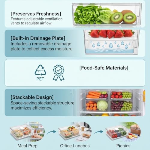 GLOGLOW Refrigerator Storage Box, Stackable PET PP Fridge Organizer