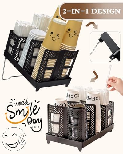 2-in-1 Paper Cup and Lid Holder, Adjustable