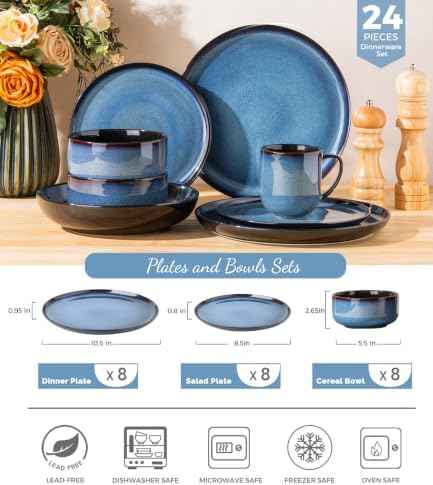 LERATIO Ceramic Dinnerware Sets for 8,24-Pcs Porcelain Plates and Bowls Set