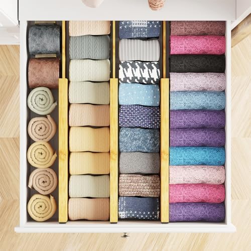 SpaceAid Bamboo Dresser Drawer Dividers 6 Pack, 4.65“ High Adjustable