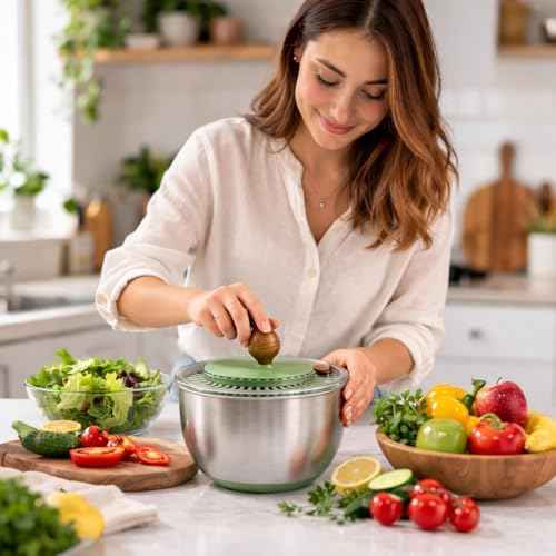 5.3QT Stainless Steel Salad Spinner - Large Salad Spinner with