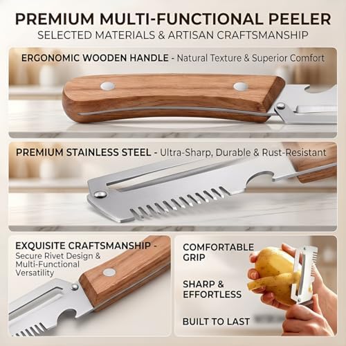 2-Pack Premium Vegetable Peeler with Wooden Handle and Bottle Opener