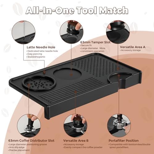 53mm Espresso Tamper with Black Silicone Tamping Mat Set, Stainless