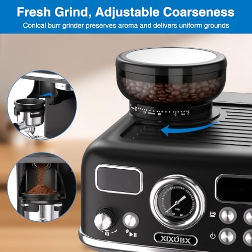 XIXUBX Espresso Machine with Grinder, Black