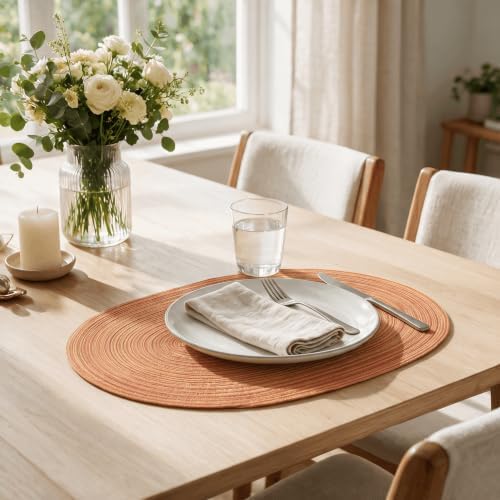 Artoid Mode Orange Polyester Oval Braided Fall Placemats Set of 4, 12