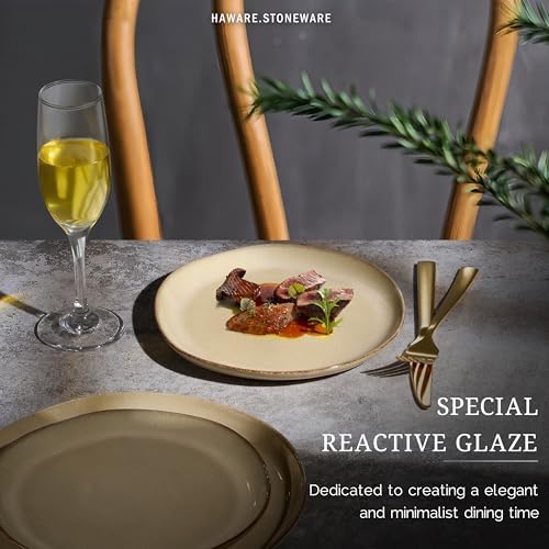HaWare Stoneware Salad Plates Set of 6, 7.9” Heavy Duty Ceramic