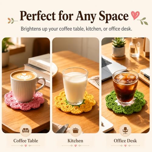 Stocking Stuffers for Women,Coasters for Drinks Set of 5, Cute Flower