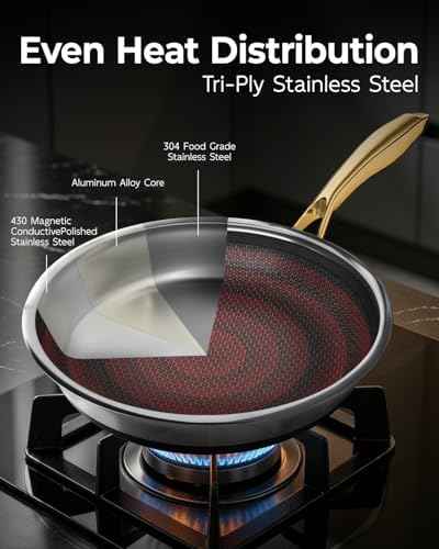 FogDream 8 Inch Stainless Steel Frying Pan with Lid, Honeycomb Hybrid