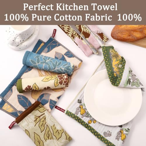 6 Pack Boho Floral Kitchen Dish Towels 100% Cotton Thick 4 Layer
