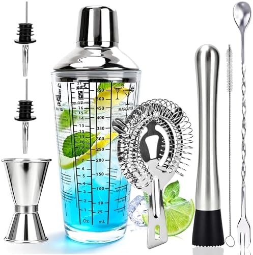 8 Pcs Cocktail Shaker Kit 21 oz Glass Bar Shaker Set with Stainless