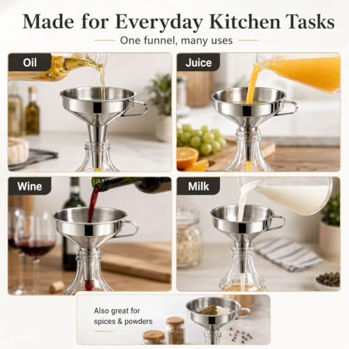 304 Stainless Steel Funnel with Filter Mesh 4.1-5.9" Kitchen Funnel