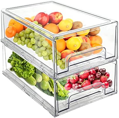 Mano 2Pack Clear Fridge Drawers Pull Out Stackable Refrigerator Drawer