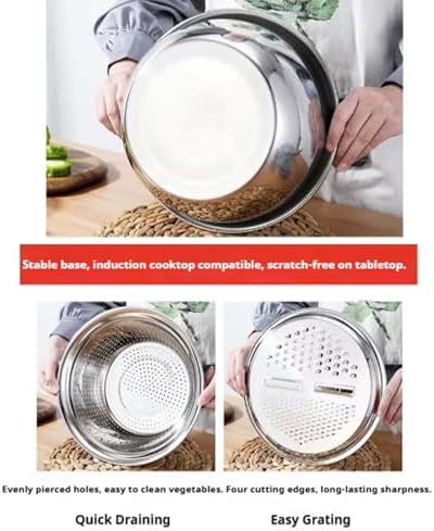 German Quality 3-in-1 Stainless Steel Grater Bowl,Stainless Steel
