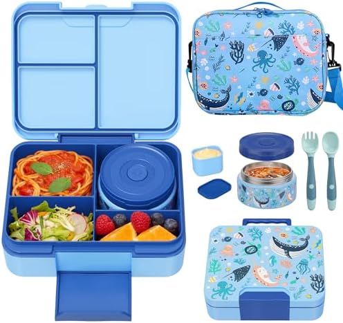 Kids Bento Lunch Box Set with 9.5oz Soup Thermo, Leak-Proof Lunch Food