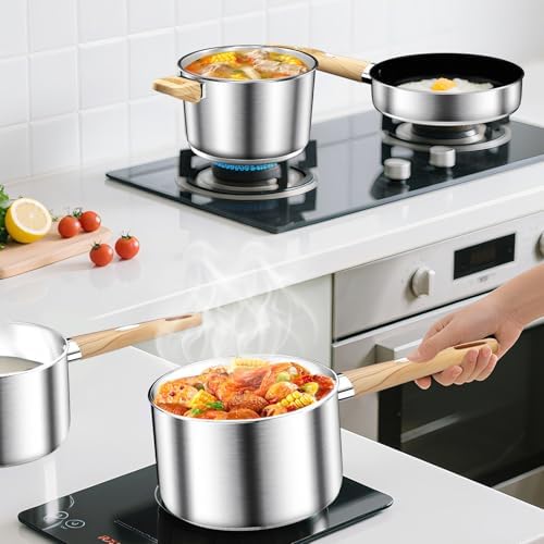 DUTZUN Stainless Steel Cookware Set 13PCS, Pots and Pans Set, Induction Cookware, Kitchen Cooking Set, Heavy Duty, Tri-Ply Base, Dishwasher Safe