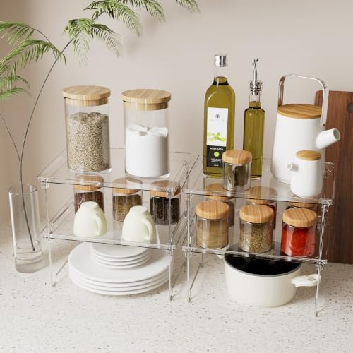 STARLATTA 2 Pcs Cabinet Organizer Shelf, Stackable Kitchen Counter