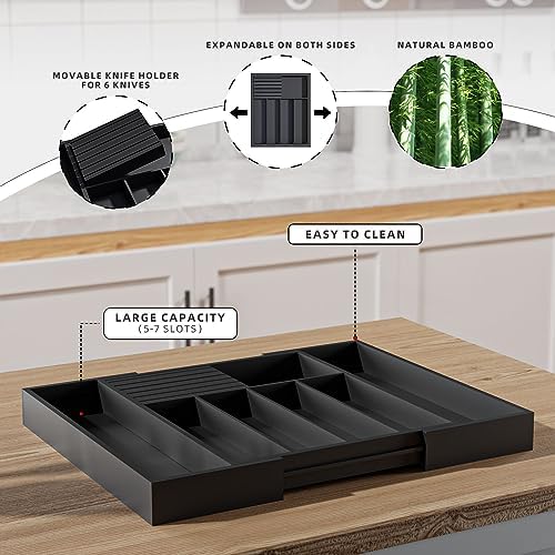 Utensil Organizer Silverware Tray for Drawer - Bamboo Knife Drawer