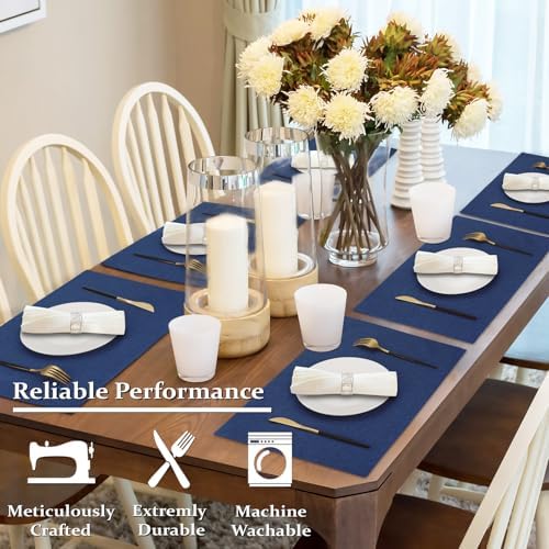 Cloth Placemats Set of 6, Cotton Linen Blend Place Mats, Navy Blue