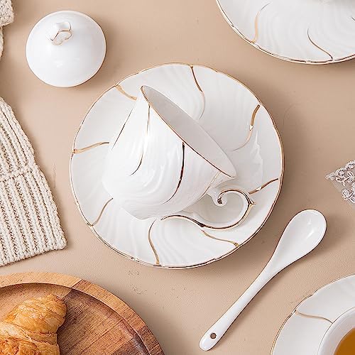 Agyiuns Tea Set 21Pcs ceramic 6 tea cups and saucers, sugar and