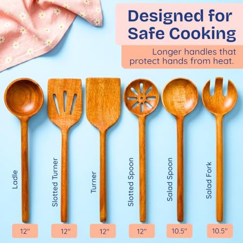 Non-Toxic Acacia Wooden Utensils Set, 6-Piece, Glue and Mineral Oil