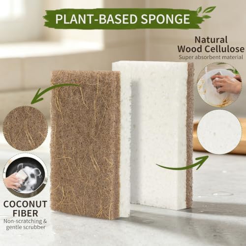 6 Pack Bamboo Dish Brush Set, Natural Dish Brush with Long Handle
