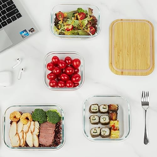 Vtopmart 4 Pack Glass Food Storage Containers with Bamboo Lids