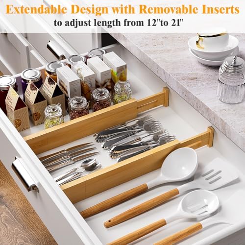 Bamboo Drawer Dividers, 12-21 Inch Kitchen Adjustable Drawer