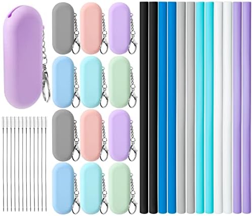 12 Set Reusable Collapsible Straws with Case Silicone Travel Foldable