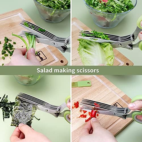 Herb Scissors Set,Multipurpose 5 Blade Kitchen Herb Cutter with Safety