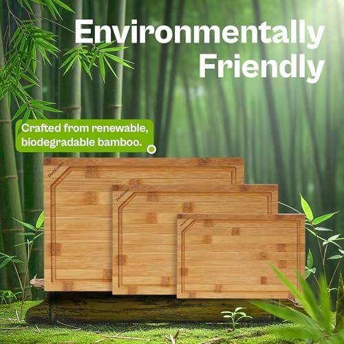 Dark Carbonized Bamboo Cutting Board Set of 3 with Stand, 0.8 Inch