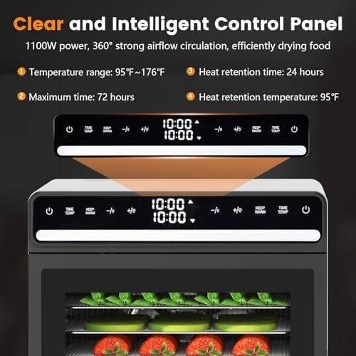 WAA Food Dehydrator, 12 Stainless Steel Trays, 1100W