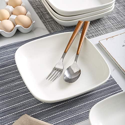 Selamica Porcelain 8-inch Square Dinner Plates, Pasta Salad Bowls, Set