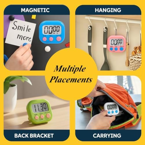 12 Pack Digital Kitchen Timers, Loud Alarm, Large LCD
