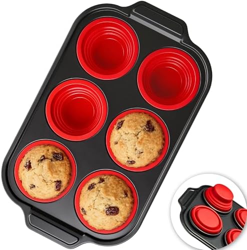 Silicone Muffin Pans for Baking with Metal Frame - 6 Cups Cupcake Pans