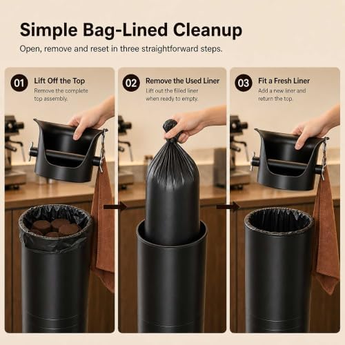 Large Espresso Knock Box for Coffee Grounds with 25 Garbage Bags and