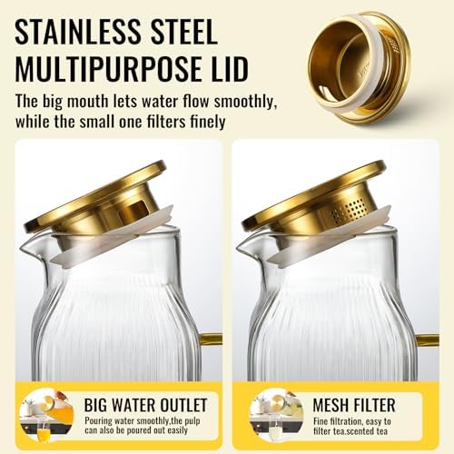 4 Pack 2 Liter/68 oz Square Glass Pitcher with Lid, Classic Stripes