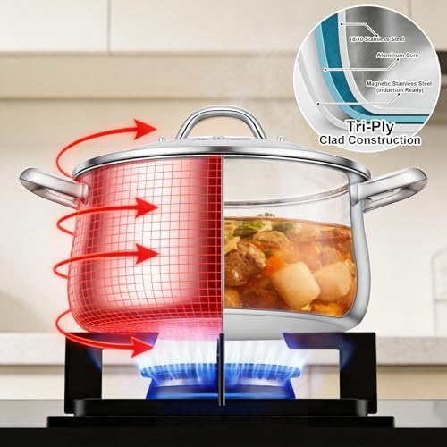 Tifanso 8QT Tri-Ply Stainless Steel Induction Stock Pot with Lid