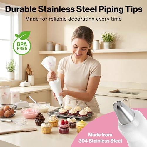 EDELHAUS Reusable Piping Bags and Tips Set, 12 Tips and Couplers Kit