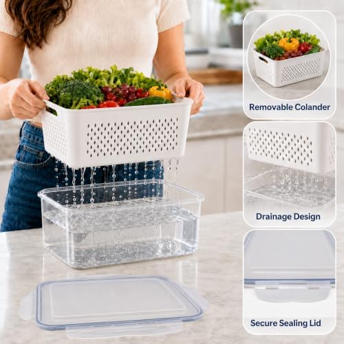 5 Pack Large Fruit Storage Containers for Fridge with Removable